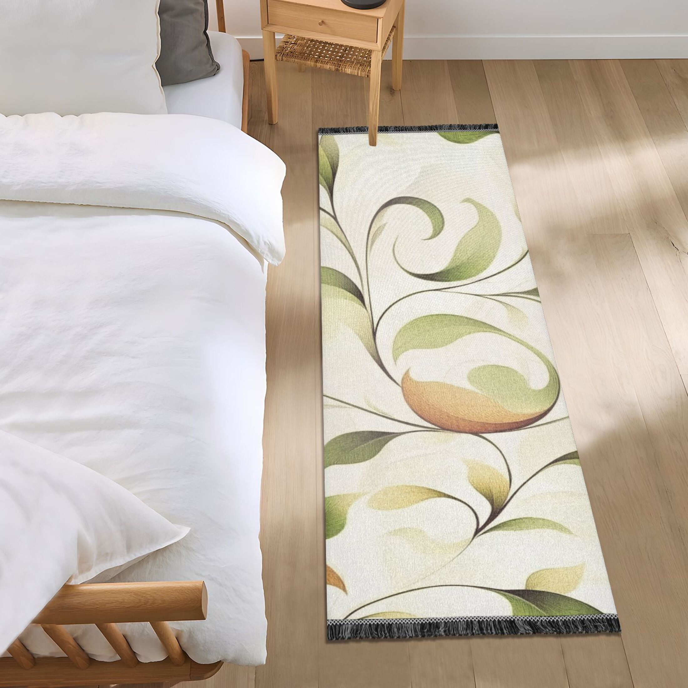 Simple Leaf Lines Bedroom Runner Rug 2'x 6' Non Slip Carpet Indoor Home Area Rug Living Room