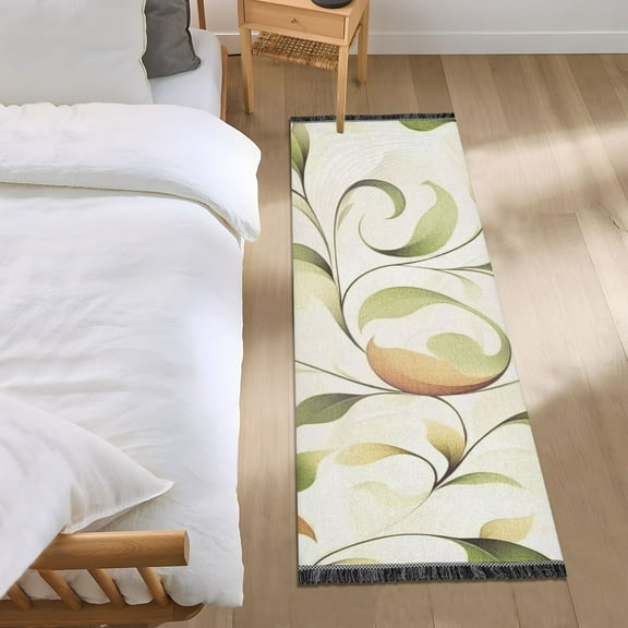 Simple Leaf Lines Bedroom Runner Rug 2'x 6' Non Slip Carpet Indoor Home Area Rug Living Room