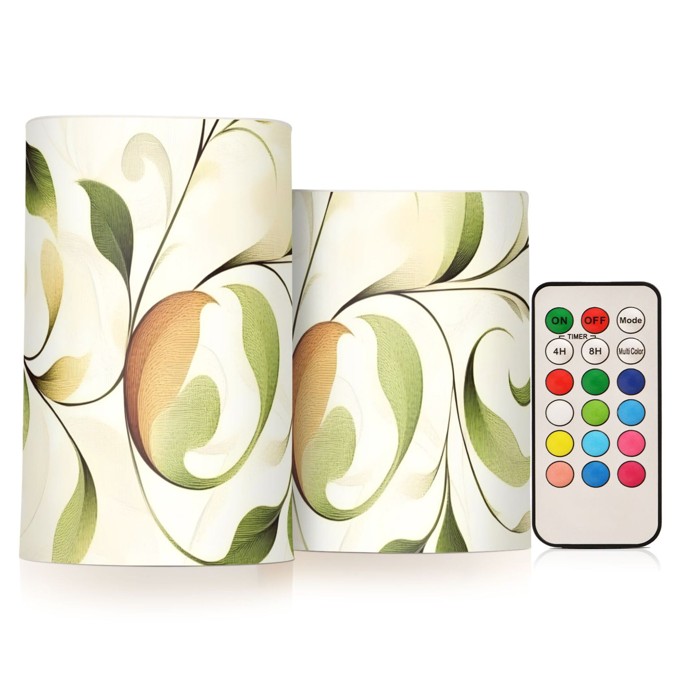 Simple Leaf Lines Flickering Flameless Candles Battery Operated with Remote Timer LED Pillar Candles Set of 2