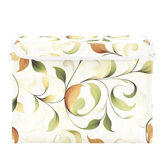 Simple Leaf Lines Large Storage Bins with Linen Collapsible Lid Storage Box 16.7 x 12.6 x 11.8in