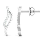 Simple Leaf Stud Earrings with Diamond for Women, Natural Diamond Stud Earrings in Gold (HI-SI Quality, April Birthstone, Rosec Jewels), 925 Sterling Silver