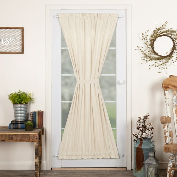 VHC Brands Simple Life Flax Natural Cotton Farmhouse French Door Panel Curtain for Patio Side Door 72x40
