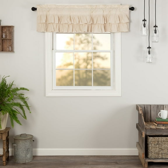 VHC Brands Simple Life Flax Natural Country Farmhouse Kitchen Window Curtain Ruffled Valance 16x60
