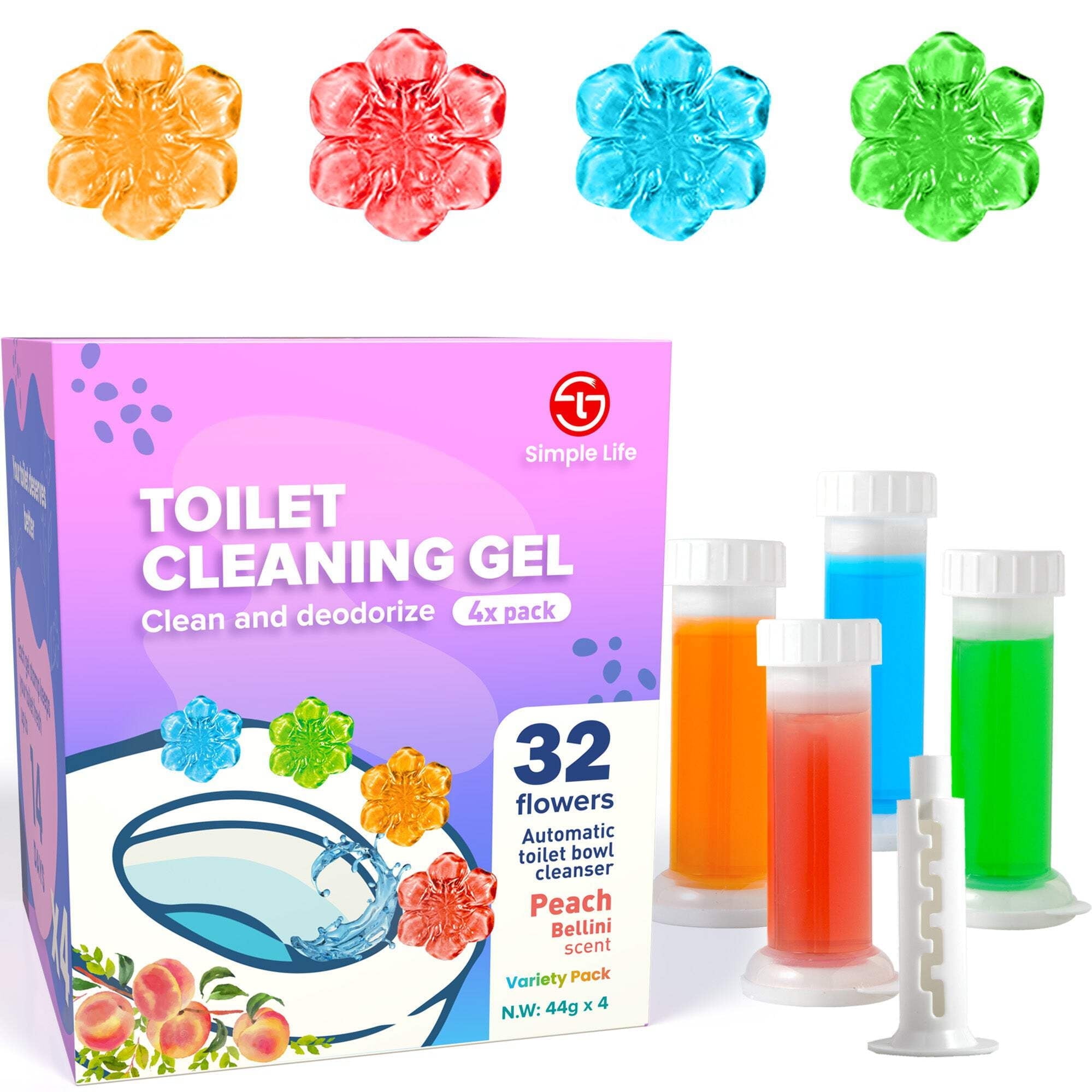 Simple Life Toilet Bowl Cleaner Gel Stamps – Fresh-Flower Scent, Stops Limescale & Stains, Deodorising Flush-Activated Gel, 32 Stamps (Variety)