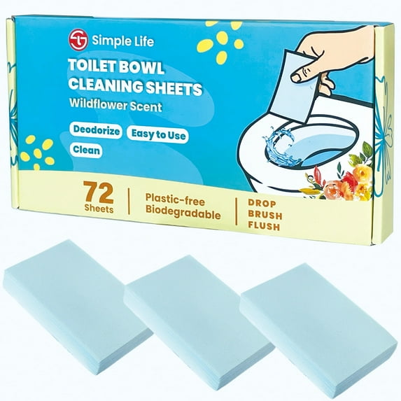 Simple Life Natural Toilet Bowl Cleaner Strips | Remove Limescale, Stains, Odors, Grime | Sustainable and Septic Safe Bathroom Toilet Cleaners | Toilet Cleaning Strips | 72 Count