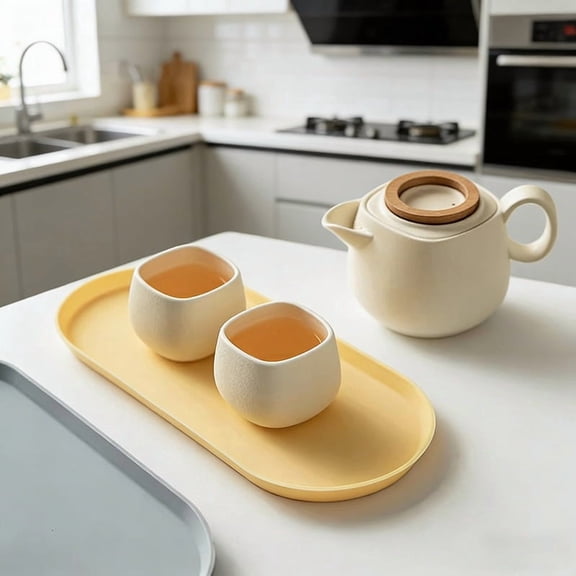 Simple Light Yellow Silicone Serving Tray - Food-Grade Flexible Organizer for Kitchen and Home