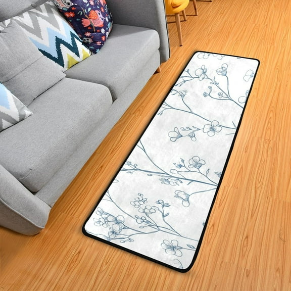 Simple Line Art Flowers Long Floor Mat Runner Rug Area Mat Noise Reduction Water Absorbent Non-Slip 72" x 24"
