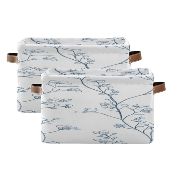 Simple Line Art Flowers Square Storage Bins with Handles Collapsible Containing Box 2 Packs