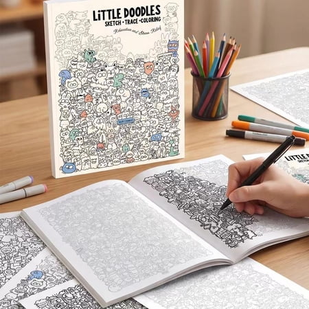 Simple Line Art Sketch Pad, Pre-drawn Outline Tracing Book for Stress Relief, Leisure Doodle Notebook for Daily Relaxation