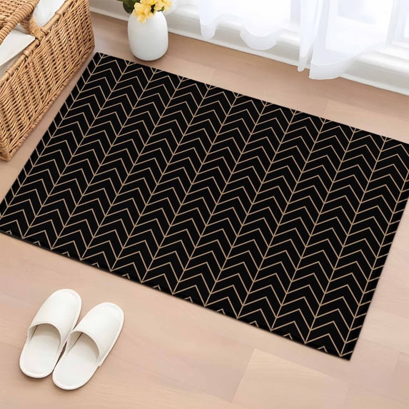 Simple Line Black Entryway Rug 2'x3' Non Slip Front Door Mats, Black Modern Art Geometric Entrance Rugs Indoor Outdoor Carpet, Washable Floor Mats Small Area Rug for Bedroom Kitchen