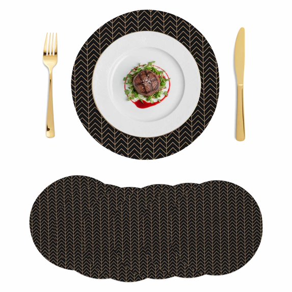 Simple Line Black Round 13 Inch Placemats Set of 6, Black Modern Art Geometric HeatResistant Non Slip Place Mats for Dining Table, Wipeable Braided Kitchen Table Mats for Housewarming