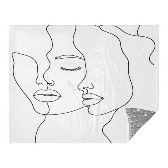 Simple Line Drawing Face Camping Blankets Bed Throws and Cozy Travel Blanket Fluorescence 70x55in Double Sided