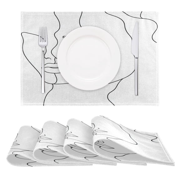 Simple Line Drawing Face Reversible Placemat Non Slip Coffee Mat 18x12 Inch for Dining, Kitchen, Coffee