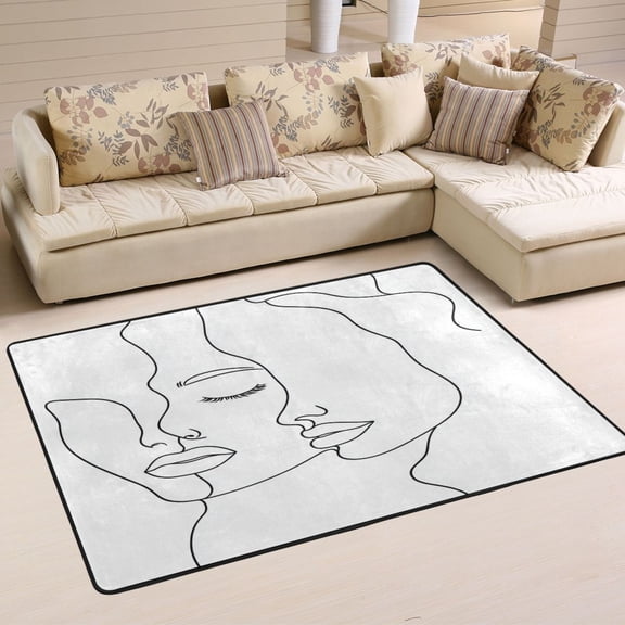 Simple Line Drawing Face Soft Polyester Area Rug 36''x24'', Non Slip, Memory Foam, Water Absorbent