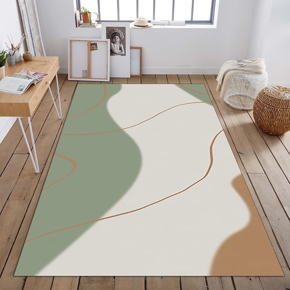 Simple Line Floor Mat, Green Gray Minimalist Art Carpet, Rug Pad Soft and Easy to Clean, Suitable for Living Study Bedroom Dining Room Bathroom 4' x 8'