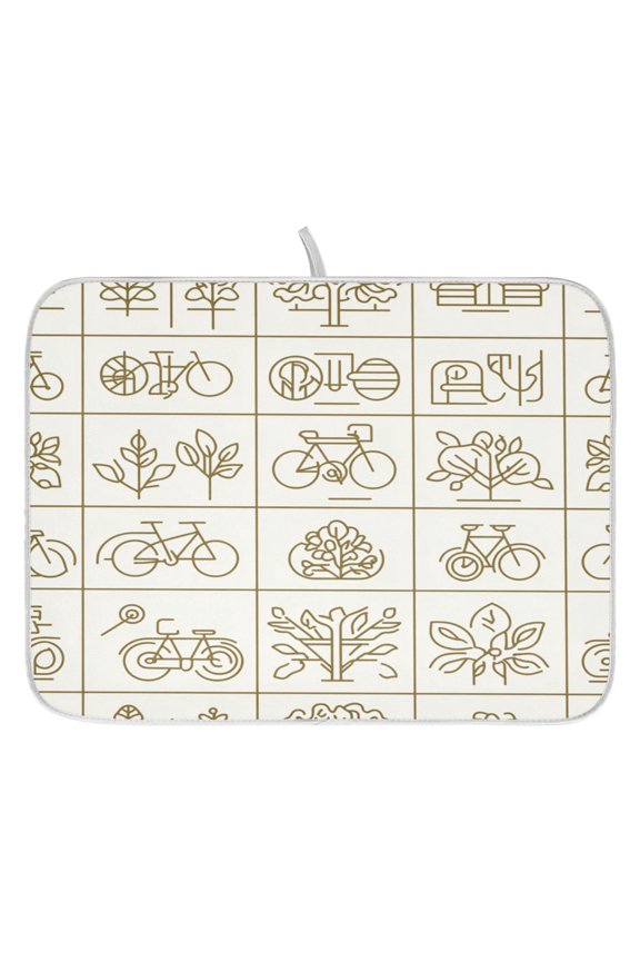 Simple Line Icons Dish Drying Mat for Kitchen, Quick Drying Absorbent Soft Durable 16" x 18"