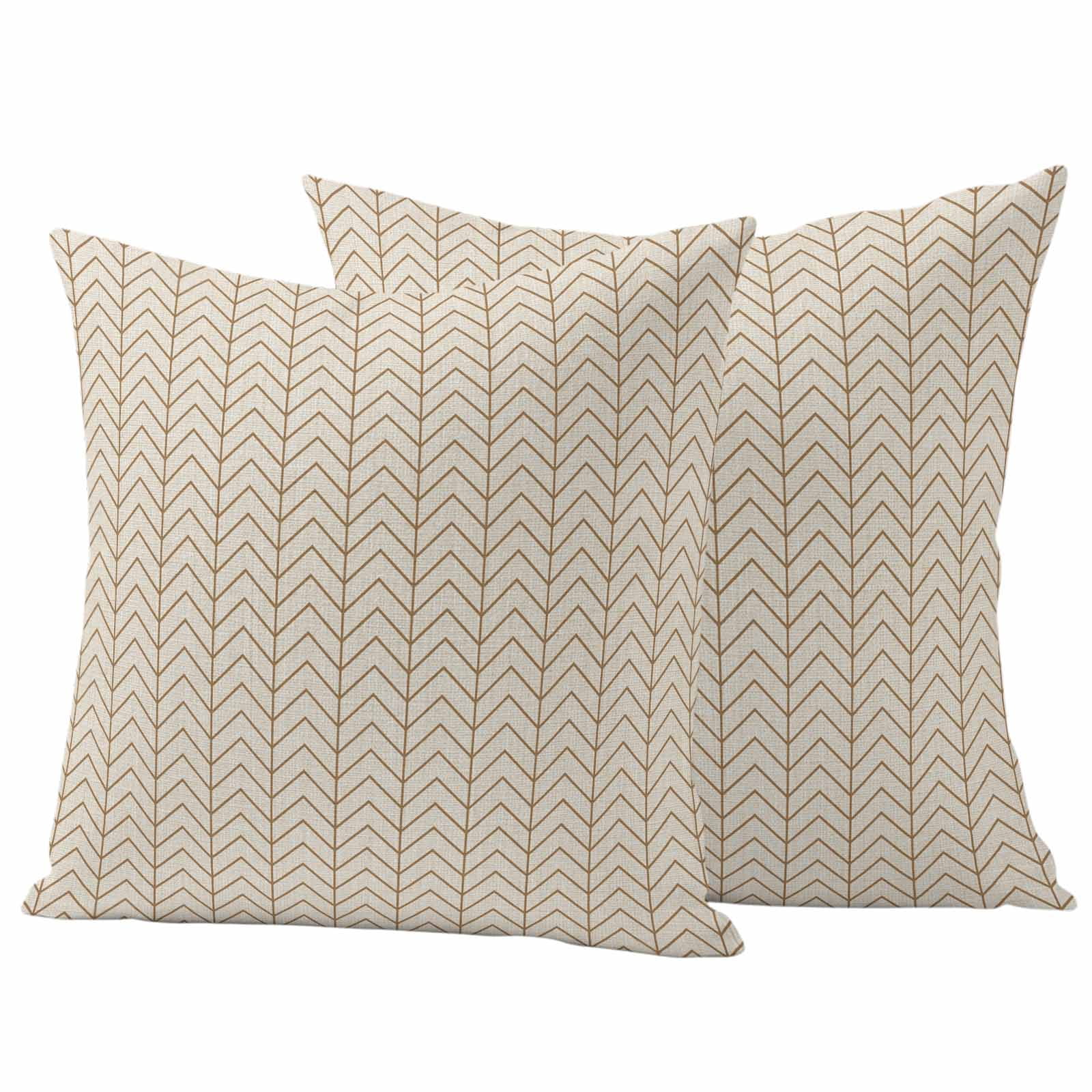 Simple Line Linen Texture Outdoor Waterproof Pillow Covers, Beige Modern Art Geometric Decorative Square Throw Pillowcase Sofa Cushion Sham for Patio/Couch/Chair, 16"x16" 2 Pack