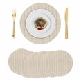 thumbnail image 1 of Simple Line Linen Texture Round 15 Inch Placemats Set of 6, Beige Modern Art Geometric HeatResistant Non Slip Place Mats for Dining Table, Wipeable Braided Kitchen Table Mats for Housewarming, 1 of 9