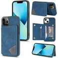 thumbnail image 1 of Simple Line Pattern Multifunctional Wallet Leather Case for iPhone 13 12 11 Pro Max Mini X XS XR 7 8 Plus, Card Holder Stand Back Cover(Blue,13), 1 of 6