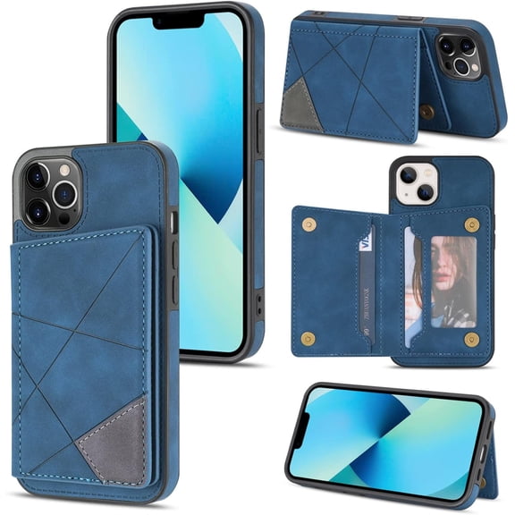 Simple Line Pattern Multifunctional Wallet Leather Case for iPhone 13 12 11 Pro Max Mini X XS XR 7 8 Plus, Card Holder Stand Back Cover(Blue,XR)