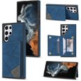 thumbnail image 1 of Simple Line Pattern Multifunctional Wallet Leather Phone Case for Samsung Galaxy S22 S21 S20 Ultra Plus FE, Card Holder Stand Back Cover(Blue,S21 Ultra), 1 of 6