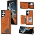 thumbnail image 1 of Simple Line Pattern Multifunctional Wallet Leather Phone Case for Samsung Galaxy S22 S21 S20 Ultra Plus FE, Card Holder Stand Back Cover(Brown,S20 Plus), 1 of 6