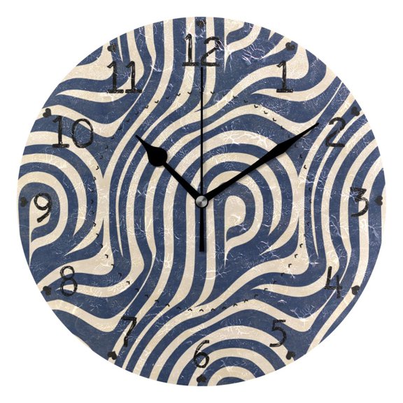 Simple Line Pattern Round Wall Clock Silent Battery Operated Home Decor for Living Room Bedroom