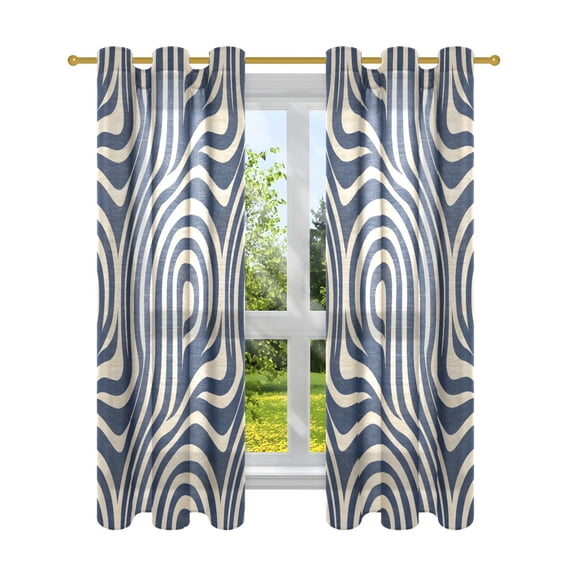 Simple Line Pattern Semi Sheer Curtains for Living Room Bedroom Set of 2 Insulated Window Drapes
