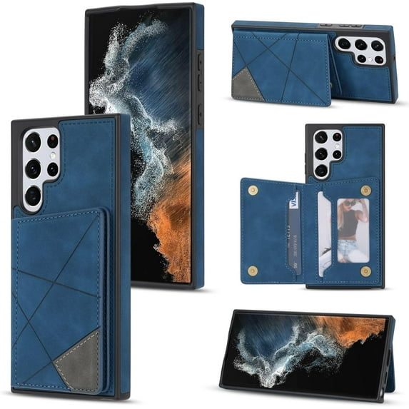 Simple Line Pattern Wallet Leather Phone Case for Samsung Galaxy Note 20 Ultra A51 A71 A53 A52 A52S A12 5G, Card Holder Stand Back Cover(Blue,A53 5G)