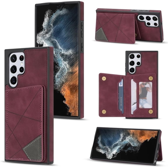 Simple Line Pattern Wallet Leather Phone Case for Samsung Galaxy Note 20 Ultra A51 A71 A53 A52 A52S A12 5G, Card Holder Stand Back Cover(Red,Note 20)