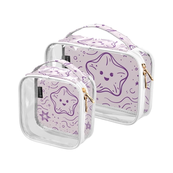Simple Line Star Clear Cosmetic Bags with Handles PVC Toiletry Bags Zipper Waterproof Portable for Traveling 2 Pcs