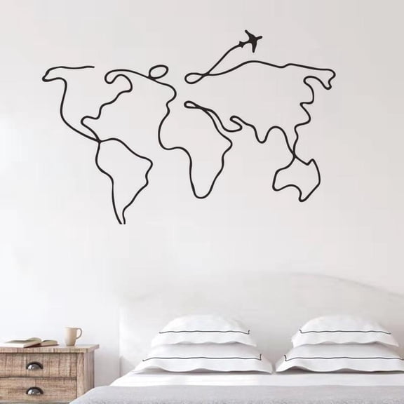 Simple Line Travel World Map Wall Sticker For Bedroom Decorative Removable Vinyl Wall Decal Creative Home Decor mural Design 57x38cm