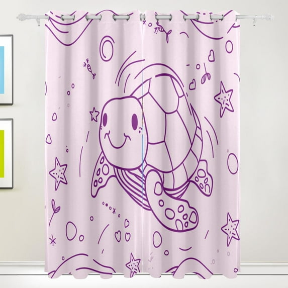 Simple Line Turtle Black Out Curtains 72 Inch Length Curtains for Sliding Glass Doors Bedroom Living Room 2 Pack