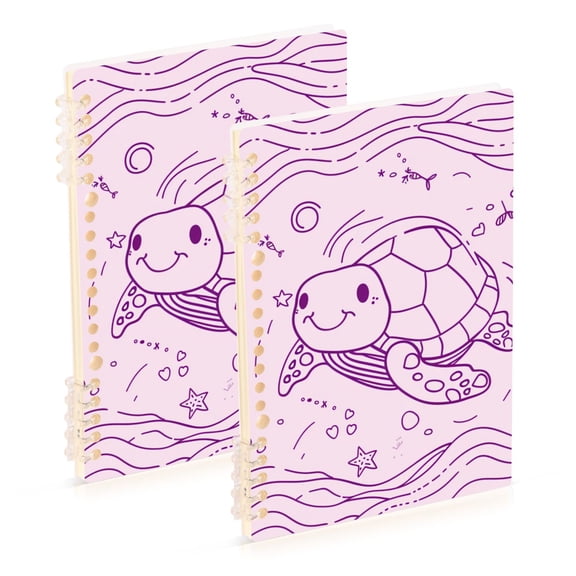 Simple Line Turtle Ring Binder Notebook Journey Note Diary College Ruled Spiral Notebook Study Loose Leaf Paper A5 60 Pages