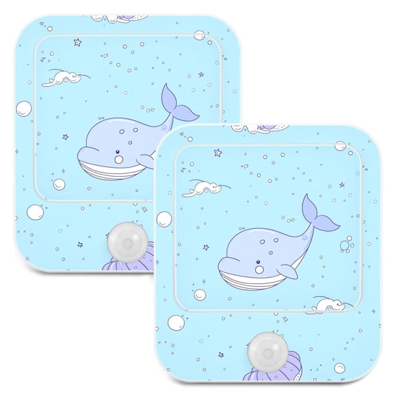 Simple Line Whale Night Lights Plug into Wall LED with Auto Light Sensor Warm Light for Kids Hallway Bedroom Living Room Kitchen Bathroom Set of 2