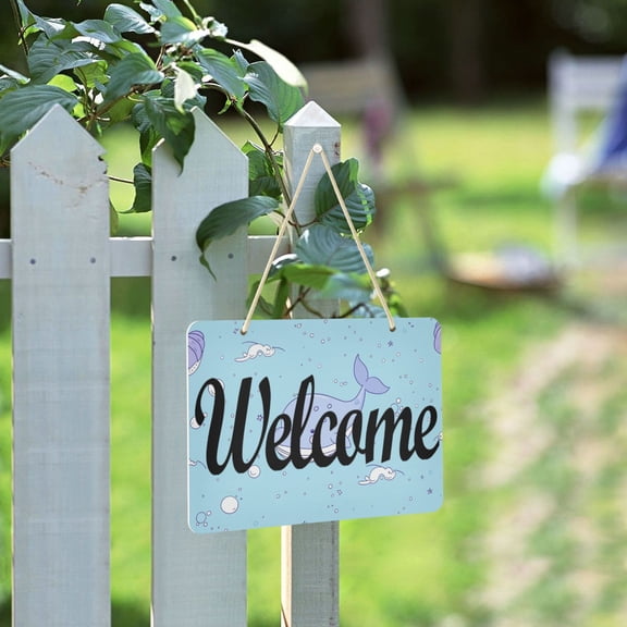 Simple Line Whale Welcome Sign for Front Door Porch Wreath Door Sign Home Decoration Rustic Farmhouse Style