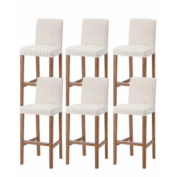 Simple Line White Bar Stool Covers Set of 6, Beige Modern Art Geometric Stretch Washable Bar Chair Covers with Backs, Removable Pub Counter Height Chair Cover for Kitchen Dining Room Cafe
