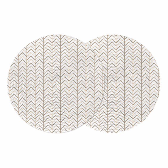 Simple Line White Round 13 Inch Placemats Set of 2, Beige Modern Art Geometric HeatResistant Non Slip Place Mats for Dining Table, Wipeable Braided Kitchen Table Mats for Housewarming