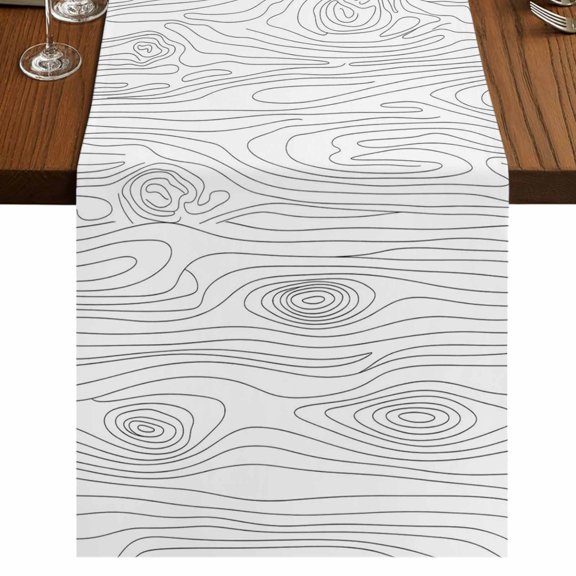 Simple Line Wooden Texture Burlap Cotton Table Runner 14x72 Inches Long, Modern Striped Farmhouse Table Runners, Outdoor Dining Tablecloths Decor for Baby Shower/Party/Wedding