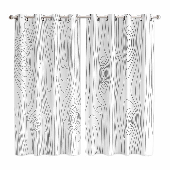 Simple Line Wooden Texture Kitchen Curtains Window Panels, Modern Striped Insulated Window Treatment Curtain, Grommet Curtains for Bedroom/Living Room/Bathroom, 2 Piece 42"Wx63"L