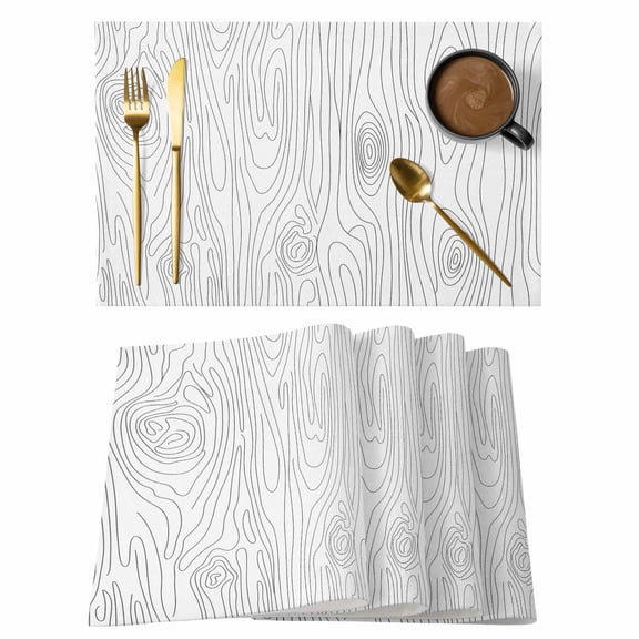 Simple Line Wooden Texture Placemats Set of 12 Modern Striped Place Mats Indoor Wipeable Table Mats Washable Cloth Dining Table Placemats for Kitchen Holiday Party Home Decor 13x19 Inch