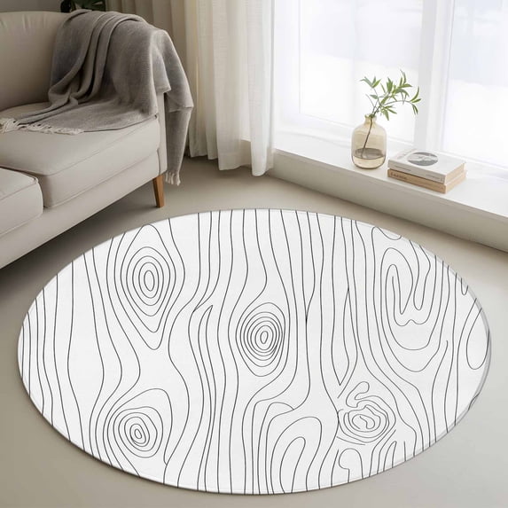 Simple Line Wooden Texture Round Area Rug 3.3Ft Washable Circle Rugs for Dining Room Table, Modern Striped Non-Slip Carpet Floor Mats Indoor Outdoor Carpet Runner Aesthetic Home Decor