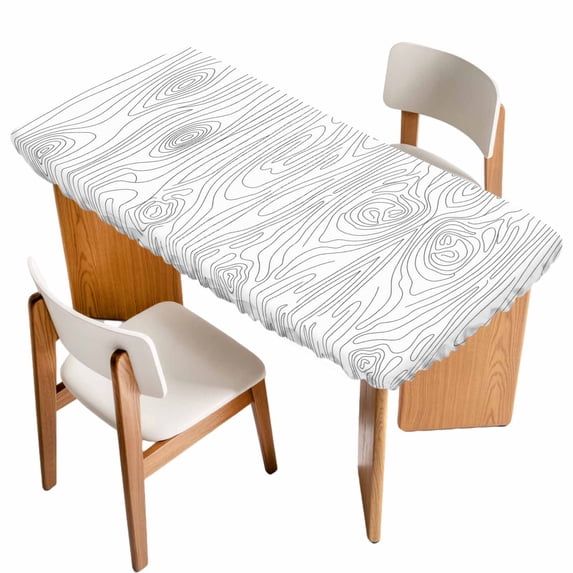 Simple Line Wooden Texture Table Cloths for 3 Foot Rectangle Tables, Modern Striped Patio Waterproof Elastic Fitted Tablecloths, Washable Rectangular Table Cover for Camping