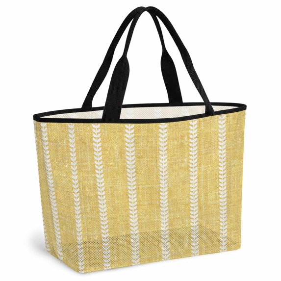 Simple Lines Beach Bag for Women,Large Breathable Mesh Beach Tote Bag,Modern Country Minimalist Print Boho Yellow Sandproof Lightweight Travel Bags for Vacation Picnic Swimming Pool 15.7"x15.7"x9.1"