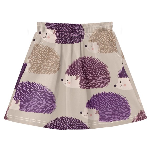 Simple Lines Purple and Brow Pattern Cotton Skirt Built-in Liner Elastic A-Line Flared Skirt with Pockets
