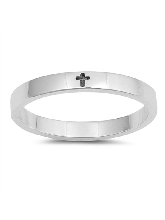 Simple Little Engraved Cross Stackable Ring .925 Sterling Silver Band Jewelry Female Male Size 5