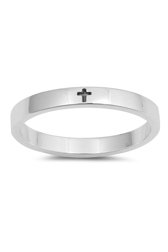Simple Little Engraved Cross Stackable Ring .925 Sterling Silver Band Jewelry Female Male Size 7