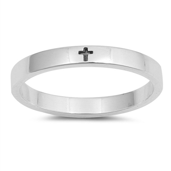 Simple Little Engraved Cross Stackable Ring .925 Sterling Silver Band Jewelry Female Male Size 8