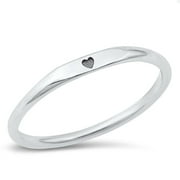 SAC SILVER Simple Little Heart Ring .925 Sterling Silver Thin Band Jewelry Female Male Unisex Size 10