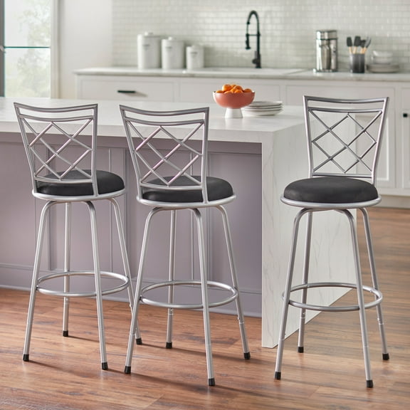 Simple Living Alyssa Adjustable Height Swivel Stools, Silver (Set of 3)
